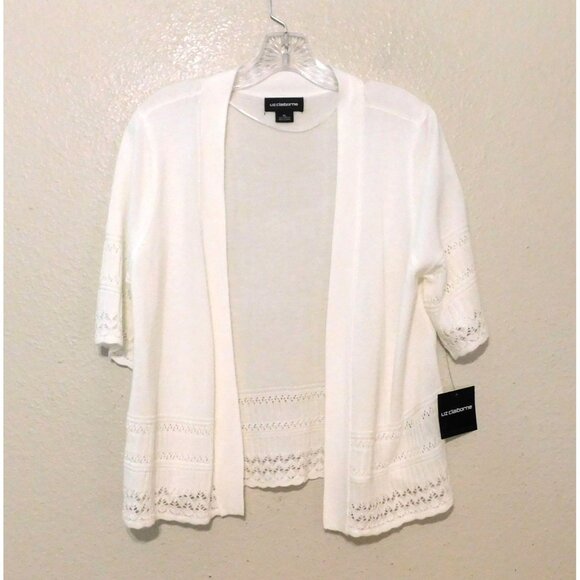 Liz Claiborne Sweater Womens XL White Open-Front Cardigan Lace Trim - Picture 7 of 10